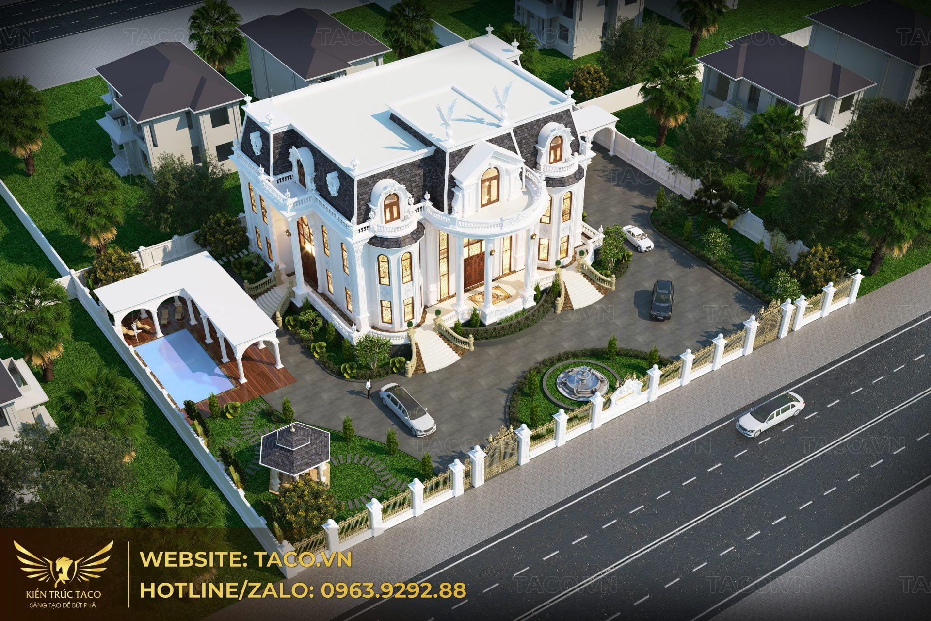 Phối cảnh tổng thể mẫu lâu đài đẹp tân cổ điển