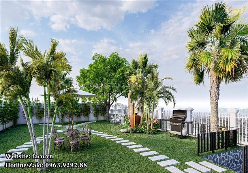 Sân vườn có không gian thư giãn rộng rãi