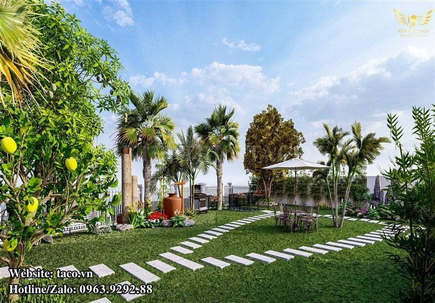 Khu vườn được trồng với nhiều cây ăn quả lâu năm