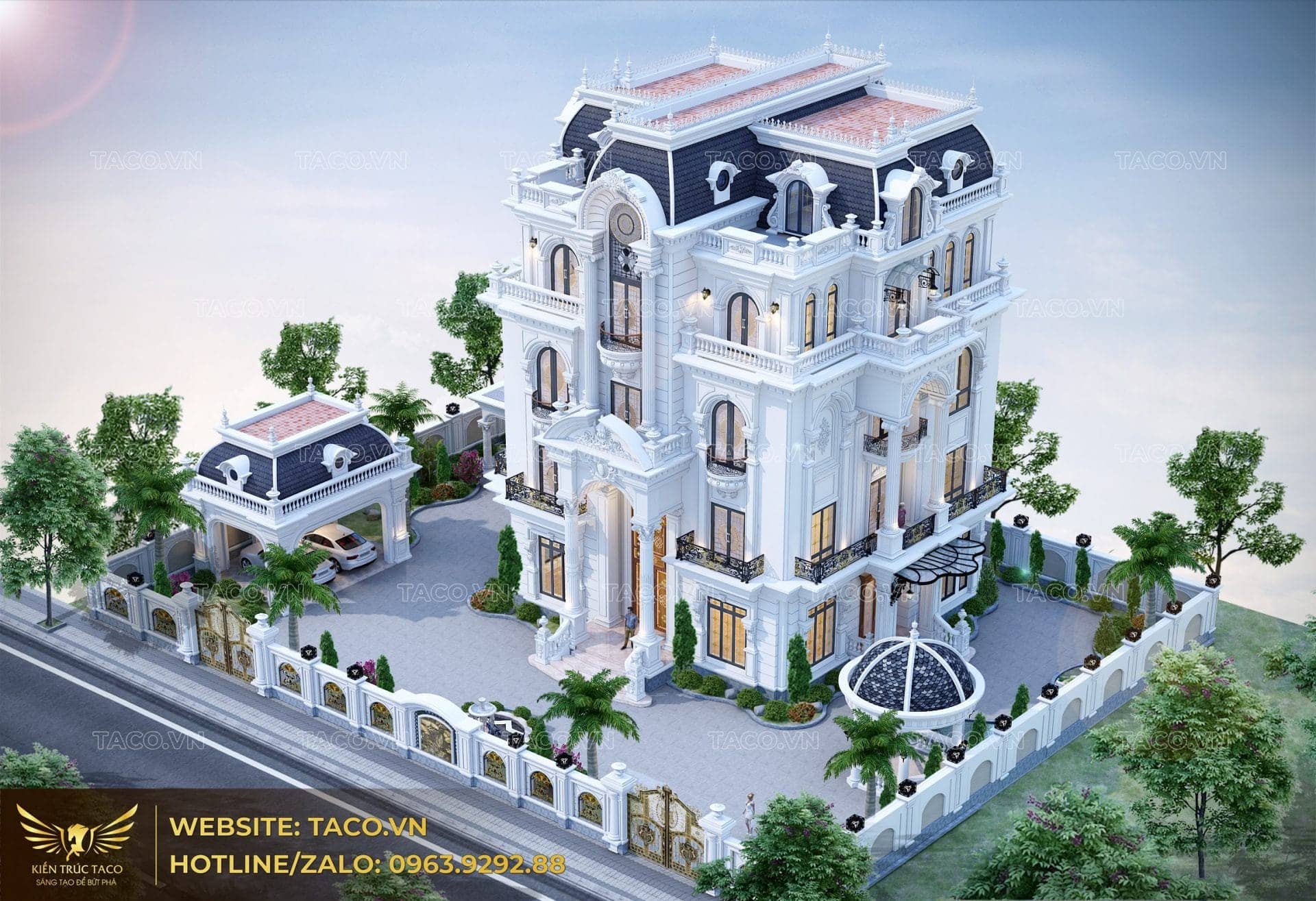 Mẫu lâu đài biệt thự kiểu Pháp 4 tầng tuyệt đẹp - Công ty Dịch vụ thiết kế,  xây dựng kiến trúc nhà An Cường